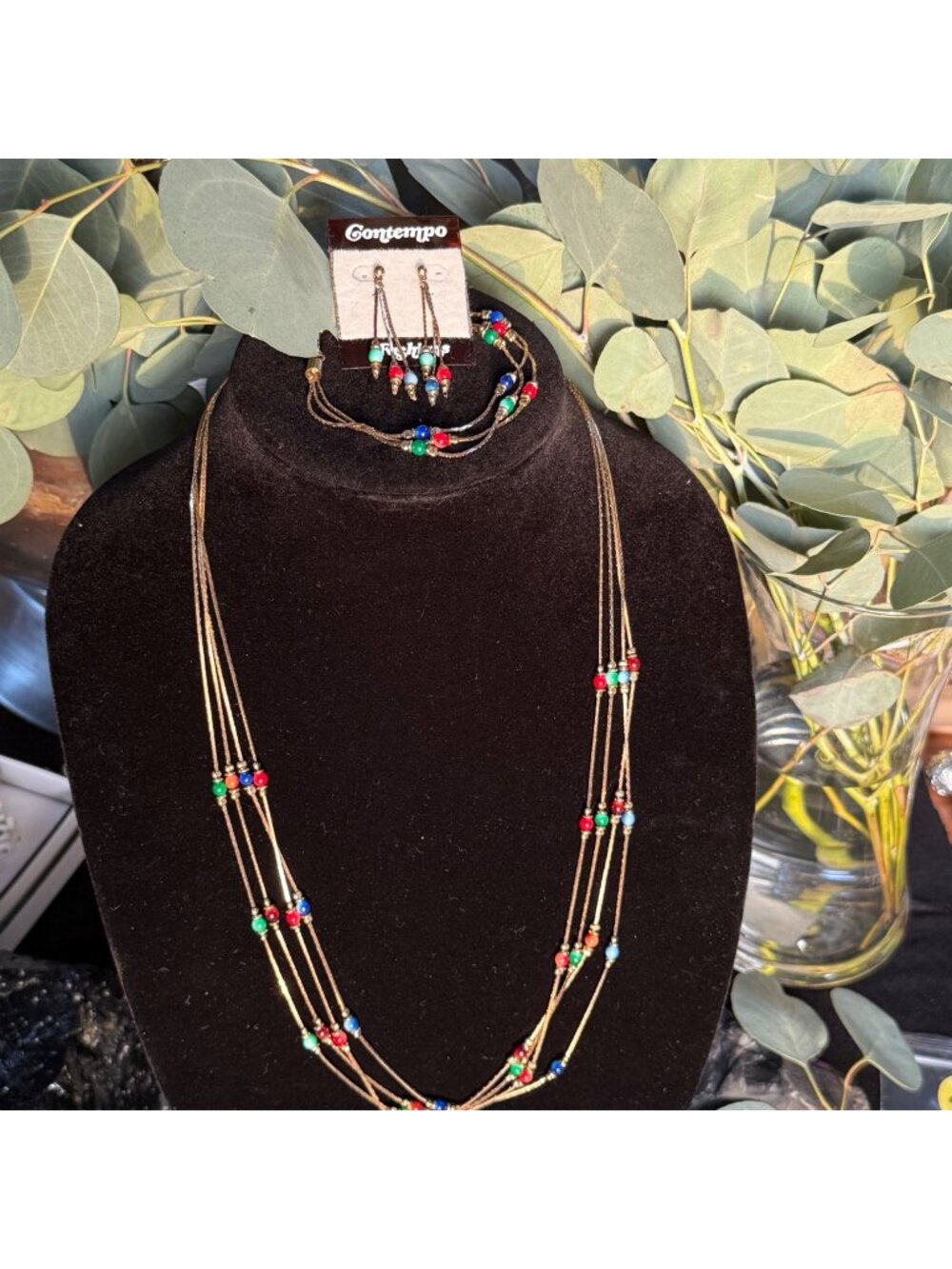 Contempo (Brighton) Multicolor Glass & Gold Necklace Bracelet & Earrings